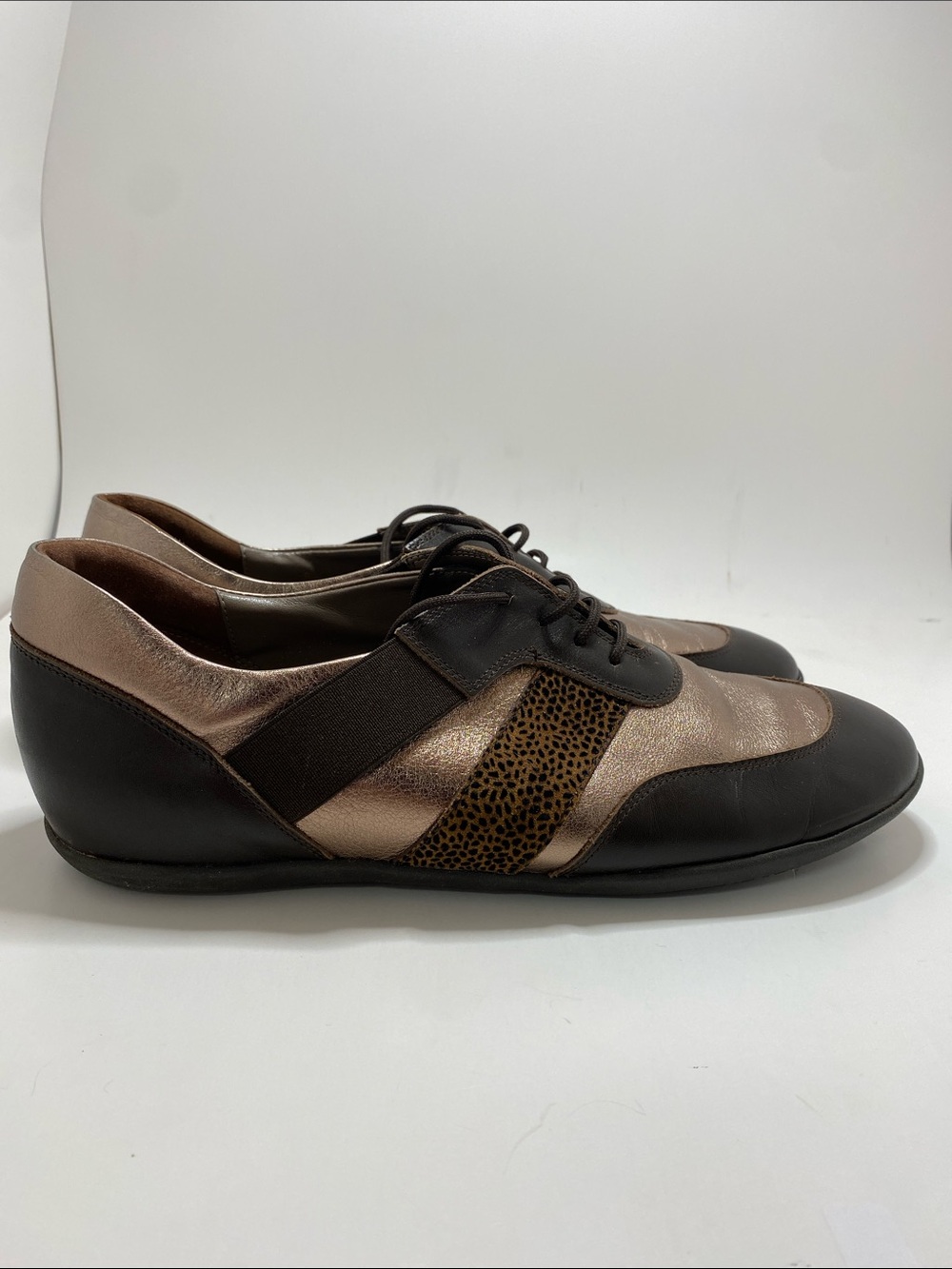 Sesto Meucci Bronze Metallic and Dark Brown Leather Sneakers Size 8.5 N